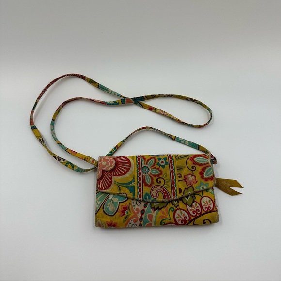 Vera Bradley Yellow Paisley Floral Convertible Hand Wallet / Crossbody - Picture 1 of 6